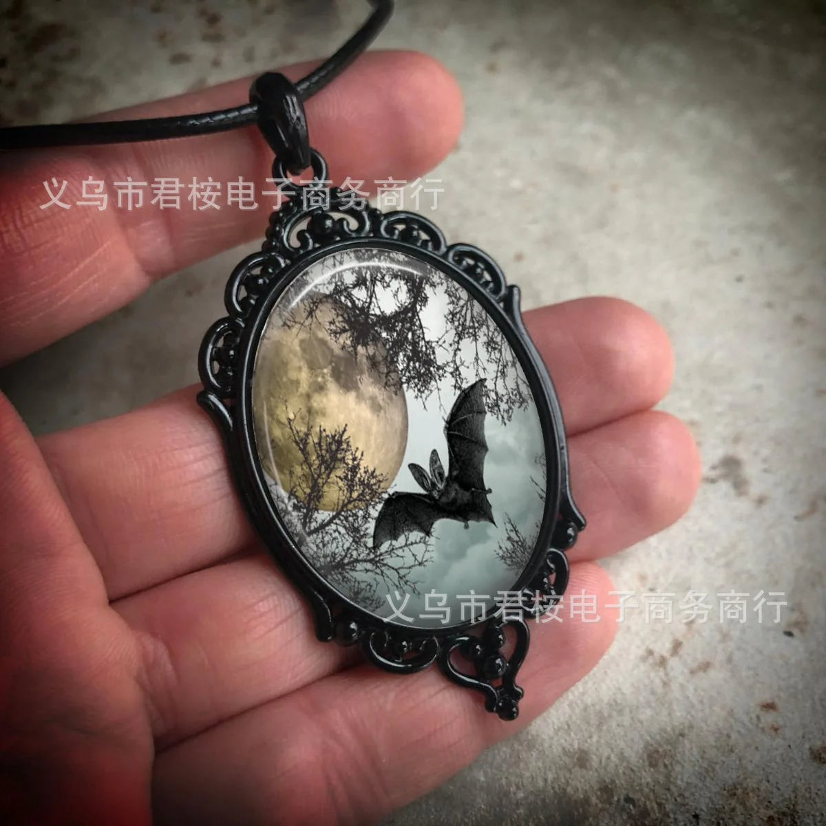 Gothic Crow Black Forest Charm Necklace Fashion Witch Jewelry Gift Pagan Cross Black Cat Skull Glass Pendant Necklace