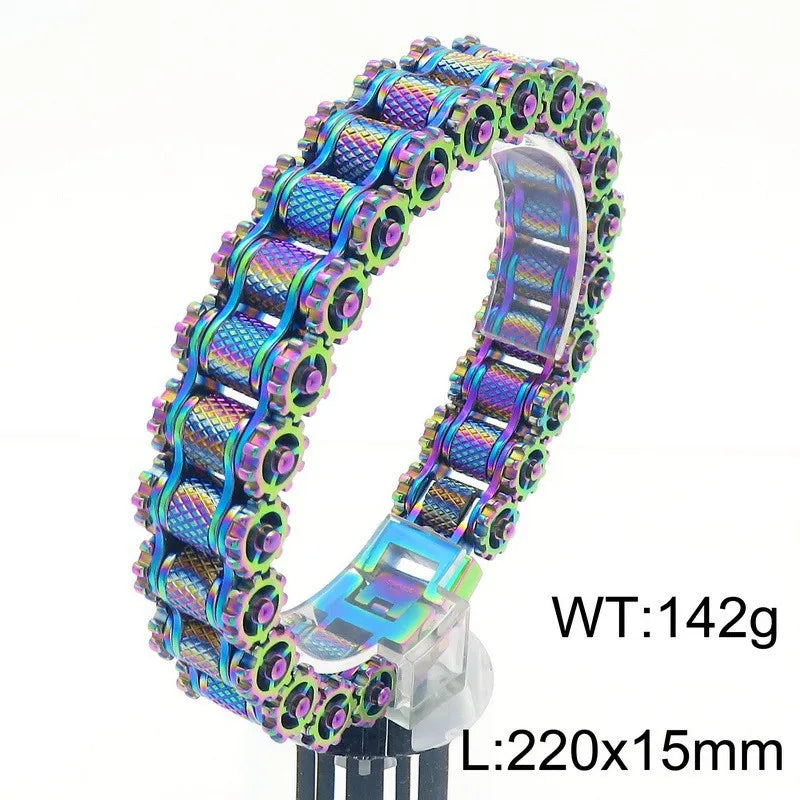 Retro Heavy Brush Stainless Steel Motorcycle Chain Bracelet 11/13MM Wide Mens Women Bike Biker Bracelets Hip-Hop Jewelry 19-23cm