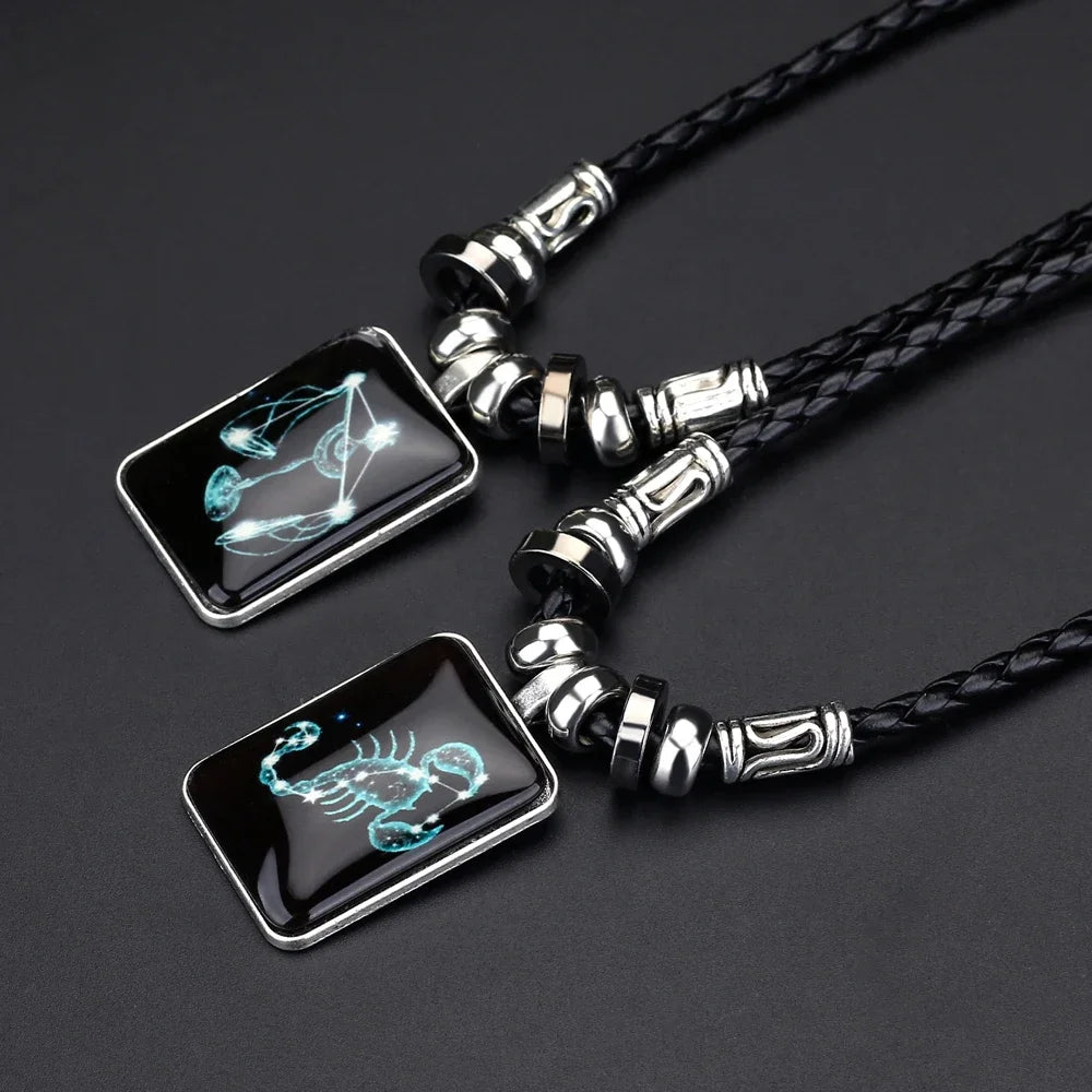 2024 Personalized Pendant Necklace Galaxy Constellation Design 12 Zodiac Sign Horoscope Astrology Necklace For Women Men Resin J