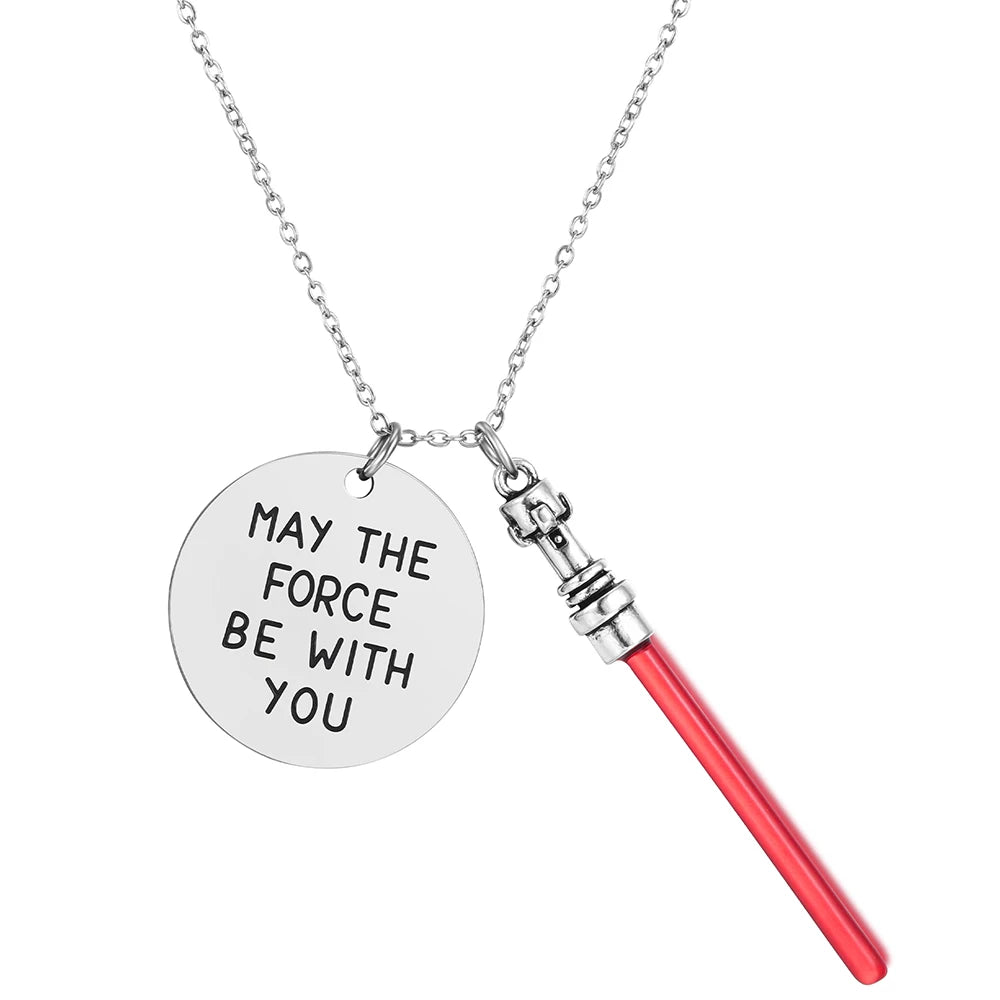 Stainless Steel Lightsaber Pendant Necklace Classic Movie Series Universe War Force Jewelry for Fans Gifts