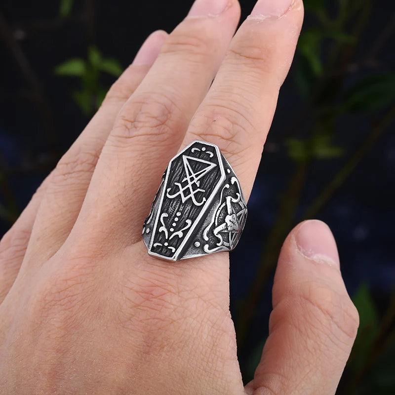 Gothic Horned Satan Signet Ring — Stainless Steel