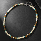 Fashion Nature Stone Wooden Necklace For Men Trendy Wooden Coconut Shell Natural Turquoise Beaded Necklace Gifts