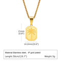 Palm Tree Square Pendant Necklace — Stainless Steel