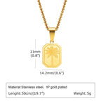 Palm Tree Square Pendant Necklace — Stainless Steel