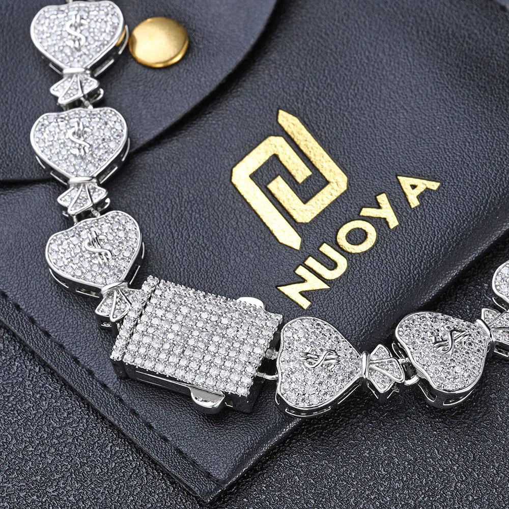 Iced Out Cuban Chain Necklace Money Bag CZ