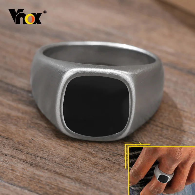12.5mm Black Square Signet Ring — Stainless Steel