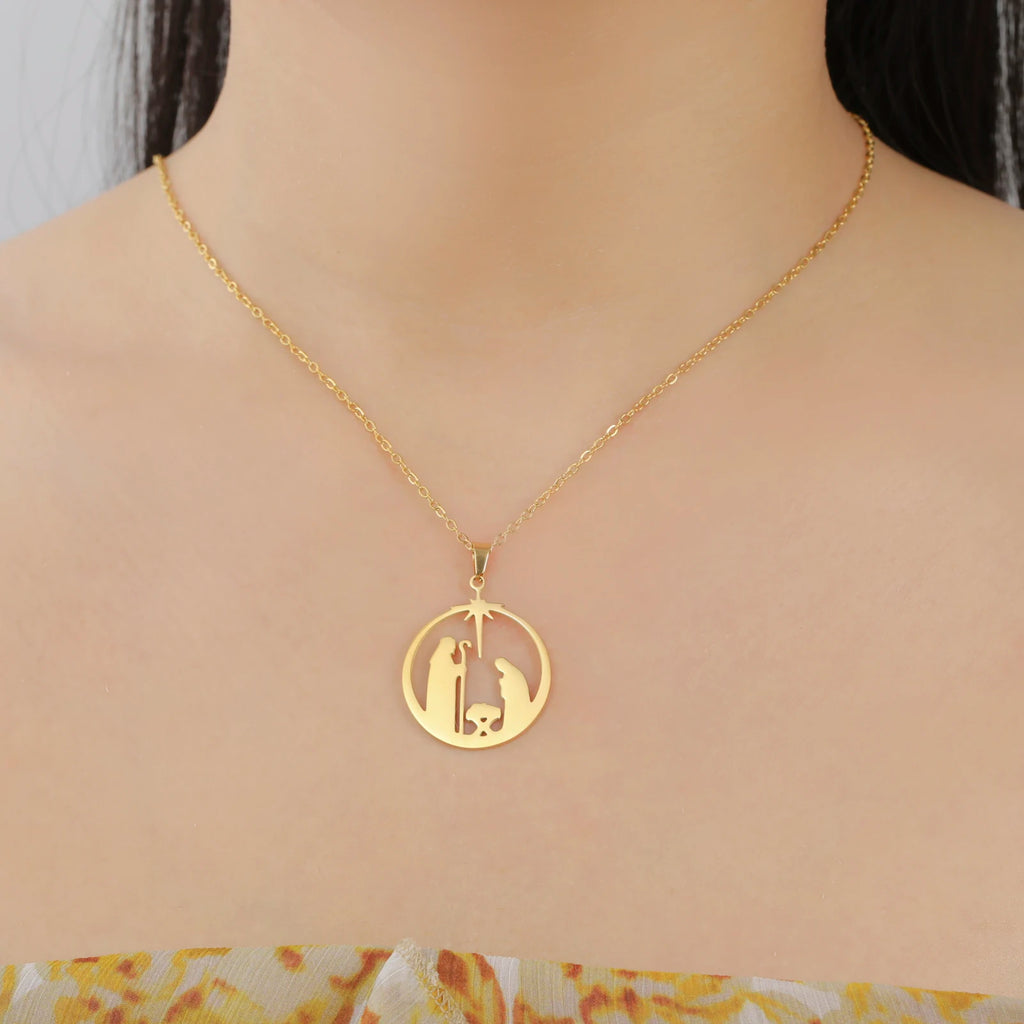 Angel Star Prayer Talisman Pendant Necklace — Stainless Steel