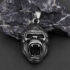 Stainless Steel Animal Gorilla Pendant Necklace Men's Domineering Roar Necklace Biker Vintage Punk Chain Jewelry Party
