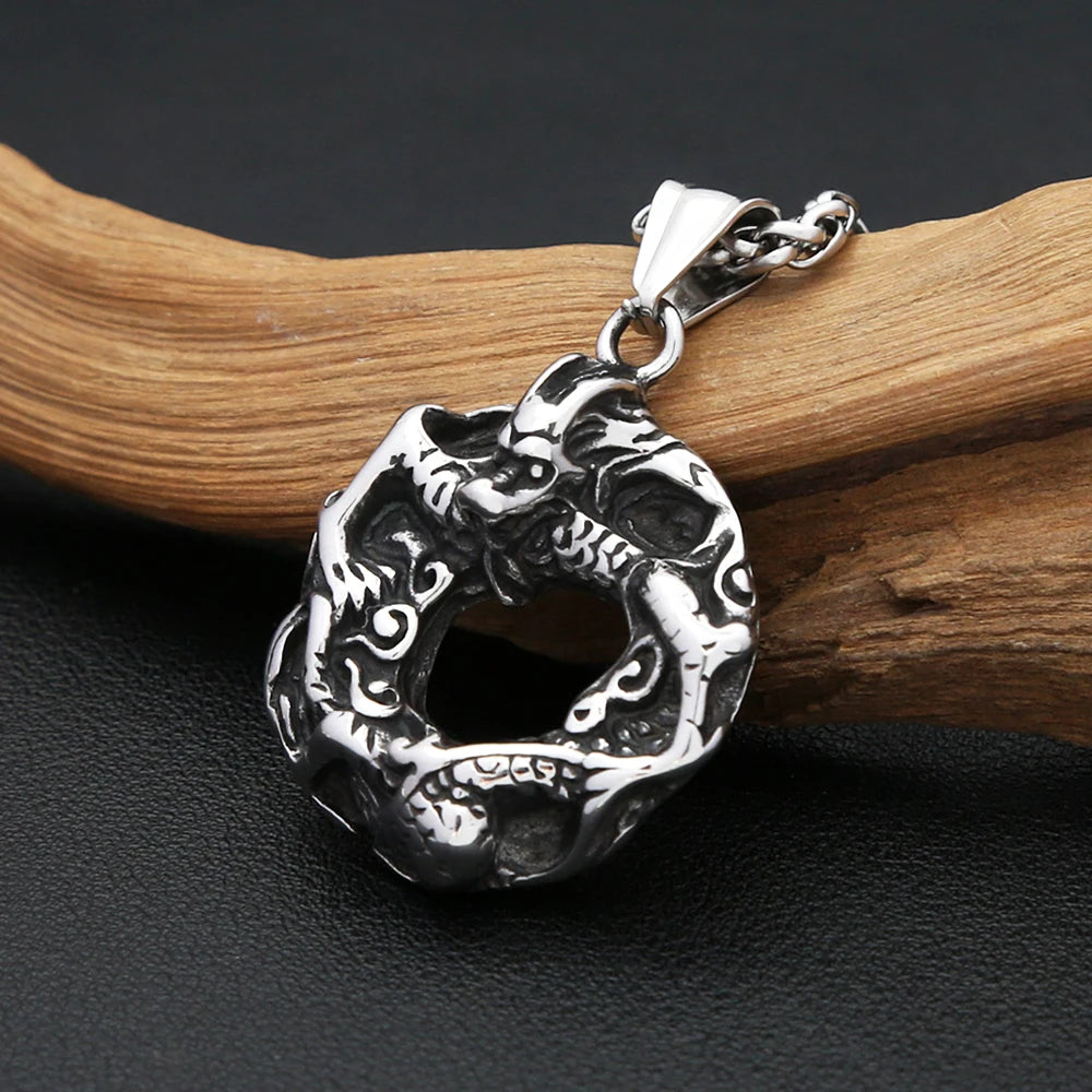 Gothic Cool Black Vikings Dragon Pendant Necklaces For Men Stainless Steel Nordic Animal Necklace Motorcycle Jewelry
