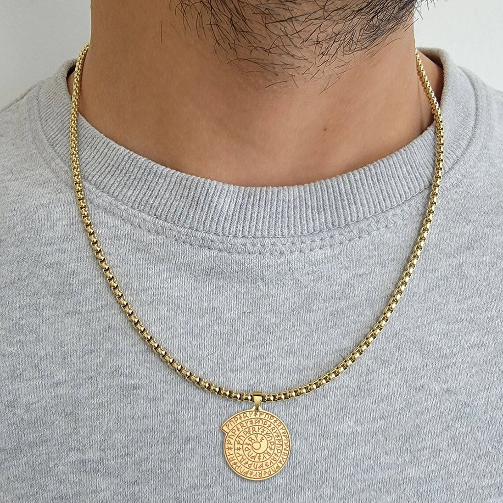 Viking Calendar Rune Medallion Pendant Necklace — Stainless Steel
