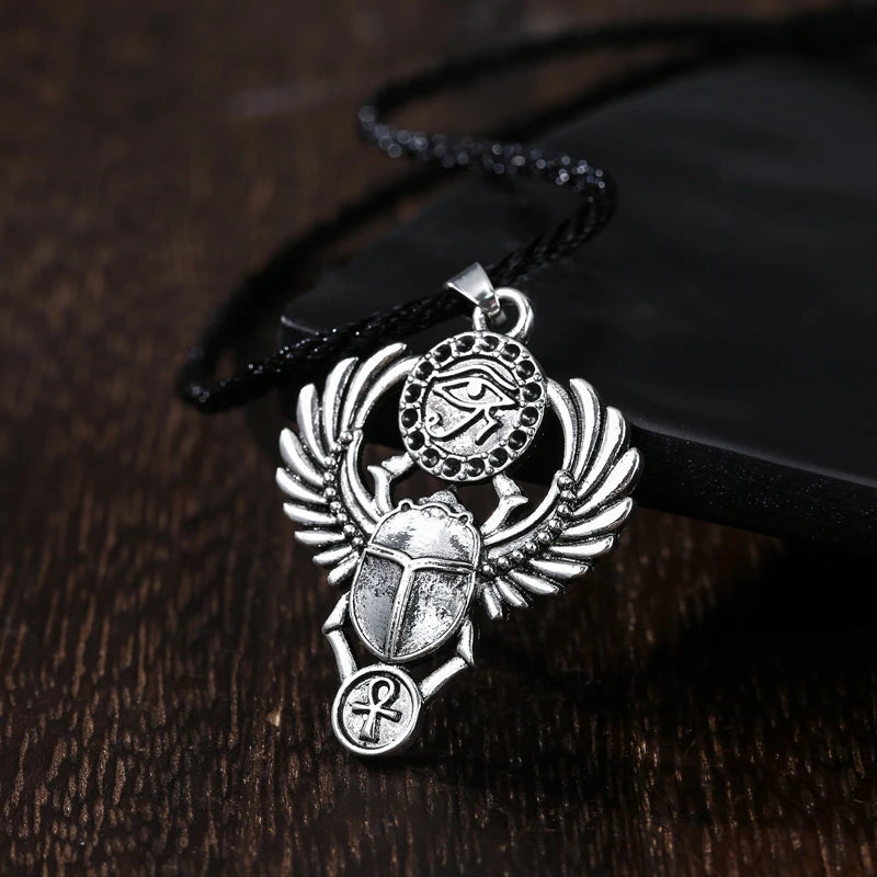 Egyptian Beetle Scarab Necklace for Women Men Talisman Eye of Horus Wadjet Ancient Amulet Protection Symbolic Pendant