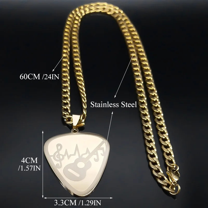 Guitar Pick Gold Pendant Necklace — Stainless Steel