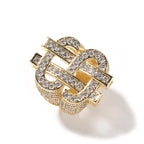 Iced Out Dollar Sign Ring for Men — Two-Tone CZ Pave