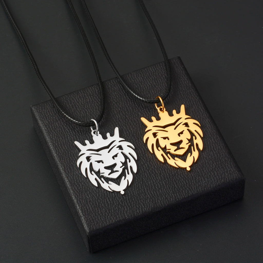 Polishing Stainless Steel Hollow Crown Lion King Pendant Necklace Fashion Cool Rock Party Motorcycle Jewelry for Men