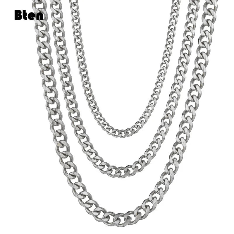 3mm 7mm Wide Stainless Steel Chain Cuban Link Chains Chokers Necklace For Mens Jewelry Silver Plated Solid Metal Fashion Jewelry