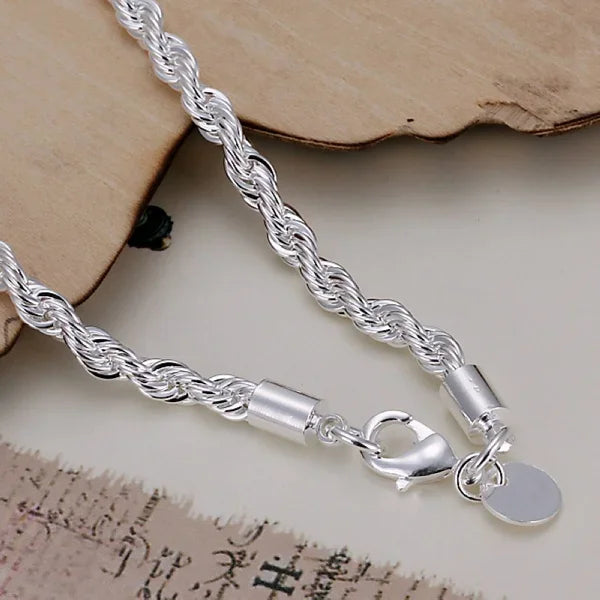 Twisted Chain Bracelet for Men & Women — Silver-Tone, Simple