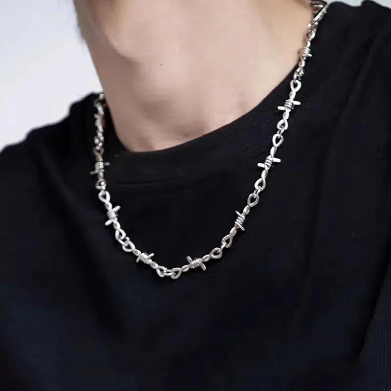 Silver Color Geometric New Barbed Wire Choker Necklace for Women Men Gothic Punk Thorn Chain Necklaces Hip Hop Y2K Jewelry Gift