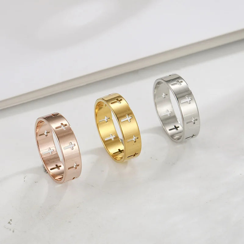 Gothic Wedding Cross Ring — Stainless Steel