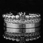 3pcs/Set Luxury Royal CZ King Crown Men Bracelets Roman Numeral Braided Adjustable Pulseira