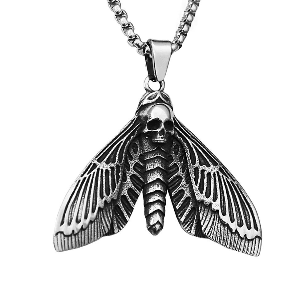 Skull Butterfly Moth Pendant — Stainless