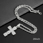 Iced Out Cross Pendant Necklace — 4mm Tennis Chain, Two-Tone