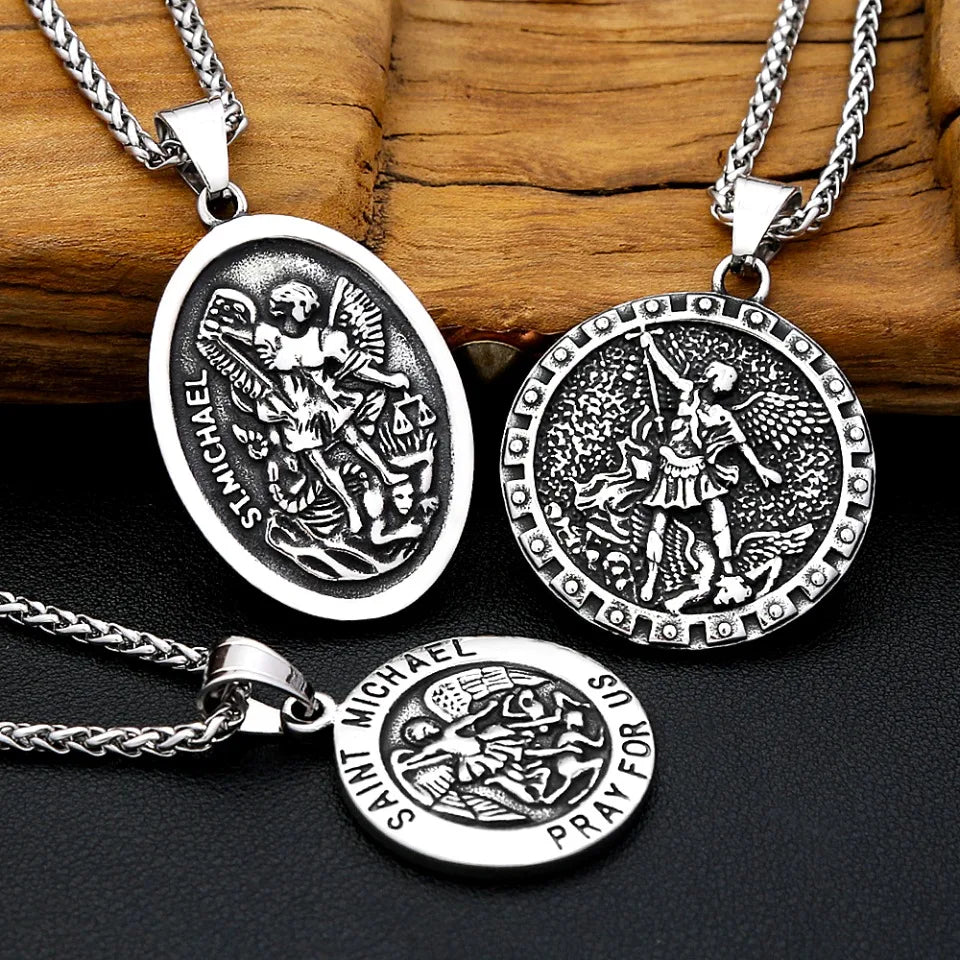 Vintage 316L Stainless Steel Archangel St.Michael Pendant Necklaces For Men Women Fashion Punk Amulet Jewelry Gifts Dropshipping