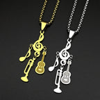 Treble Clef Pendant Necklace For Musicians Music Note Guitar Trumpet Charms Stainless Steel Chain Rock Hiphop Jewelry