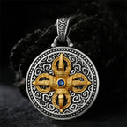 Vintage Gold Vajra Pestle Necklace For Men Jewelry Blessing The Six Character Great Bright Mantra Safety Buckle Pendant Male