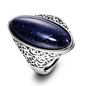Retro Silver Ring Jewelry Vintage Blue Sandstone Large Stone Luxury Elegant Ring Fine Gift Rings for Women Men