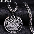 Wiccan Lotus Moon Eye Pendant Necklace — Stainless Steel