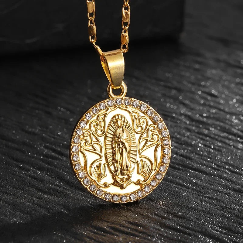 Stainless Steel Christian Virgin Mary Pendant Our Lady of Guadalupe Necklace Women's Religious Lucky Amulet Jewelry Gift
