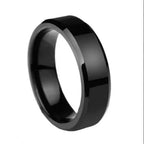 Fashion Men's Stainless Steel Rings 8mm Classical Black Blue Groove Beveled Edge Wedding Engagement Anniversary Jewelry