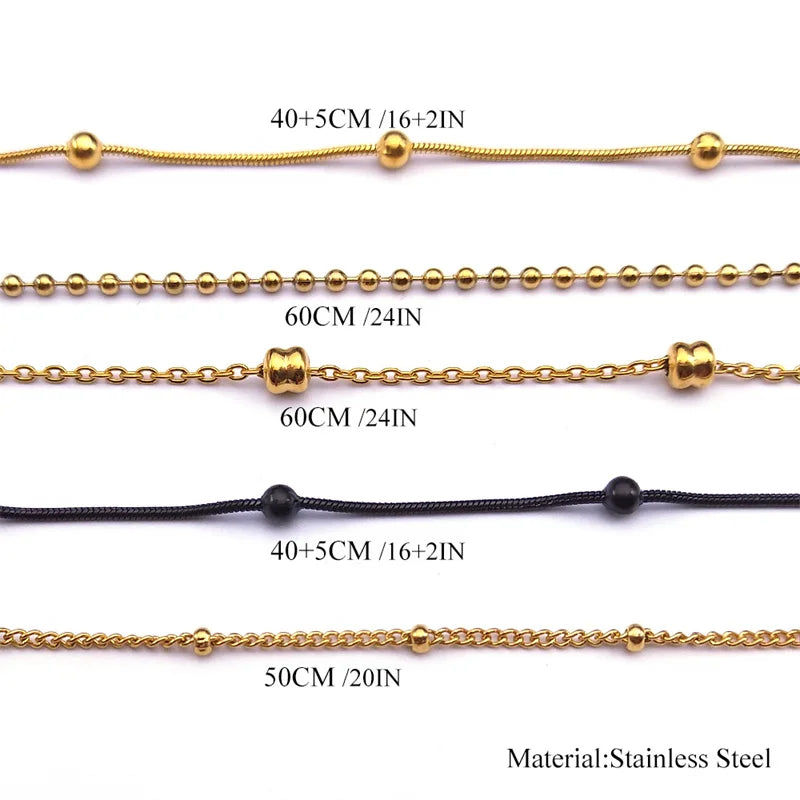 Length 60cm Ball Bead Chain Necklace for Women Men Stainless Steel Gold Sliver Black Color Fashion Jewelry Accessories