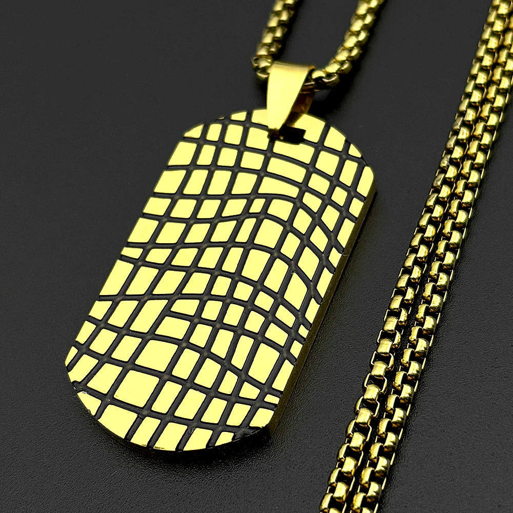 Grid Groove Dog Tag Pendant Necklace For Women Men Hip Hop Stainless Steel Male Punk Street Power Chain Jewelry