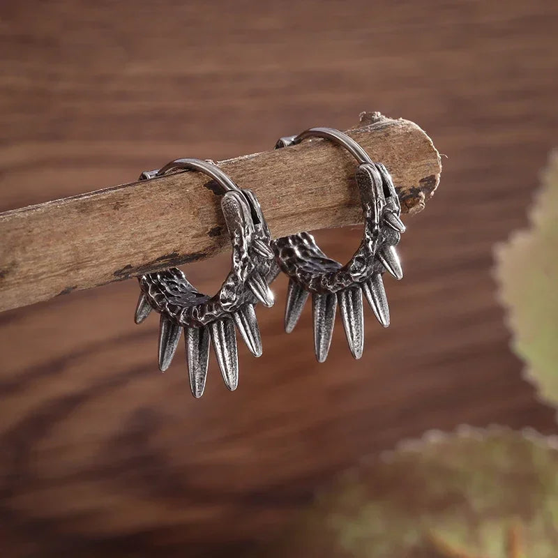 Gothic Spiked Hoop Earrings Small Textured Huggie — Two-Tone