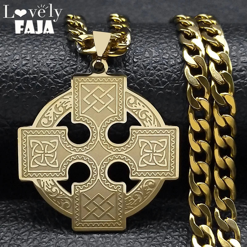 Celtic Cross Gold Pendant Necklace — Stainless Steel