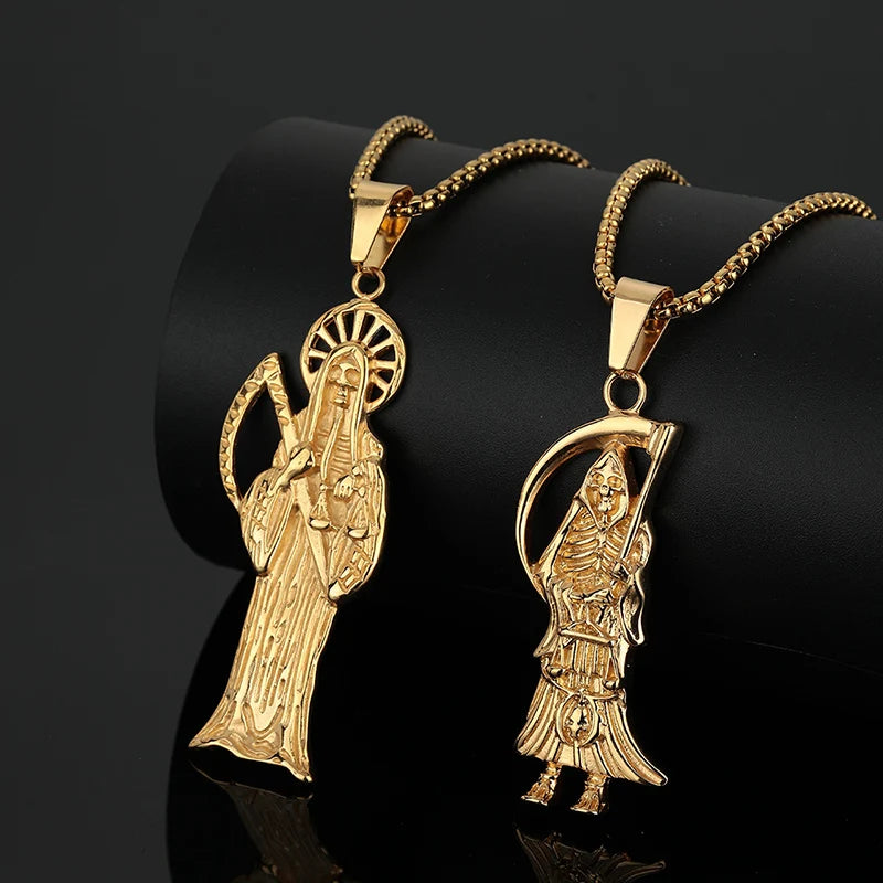Iced Out Grim Reaper Pendant Necklace — Gold