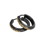 Black Gold Scale Pattern Huggie Hoop Earrings — Two-Tone