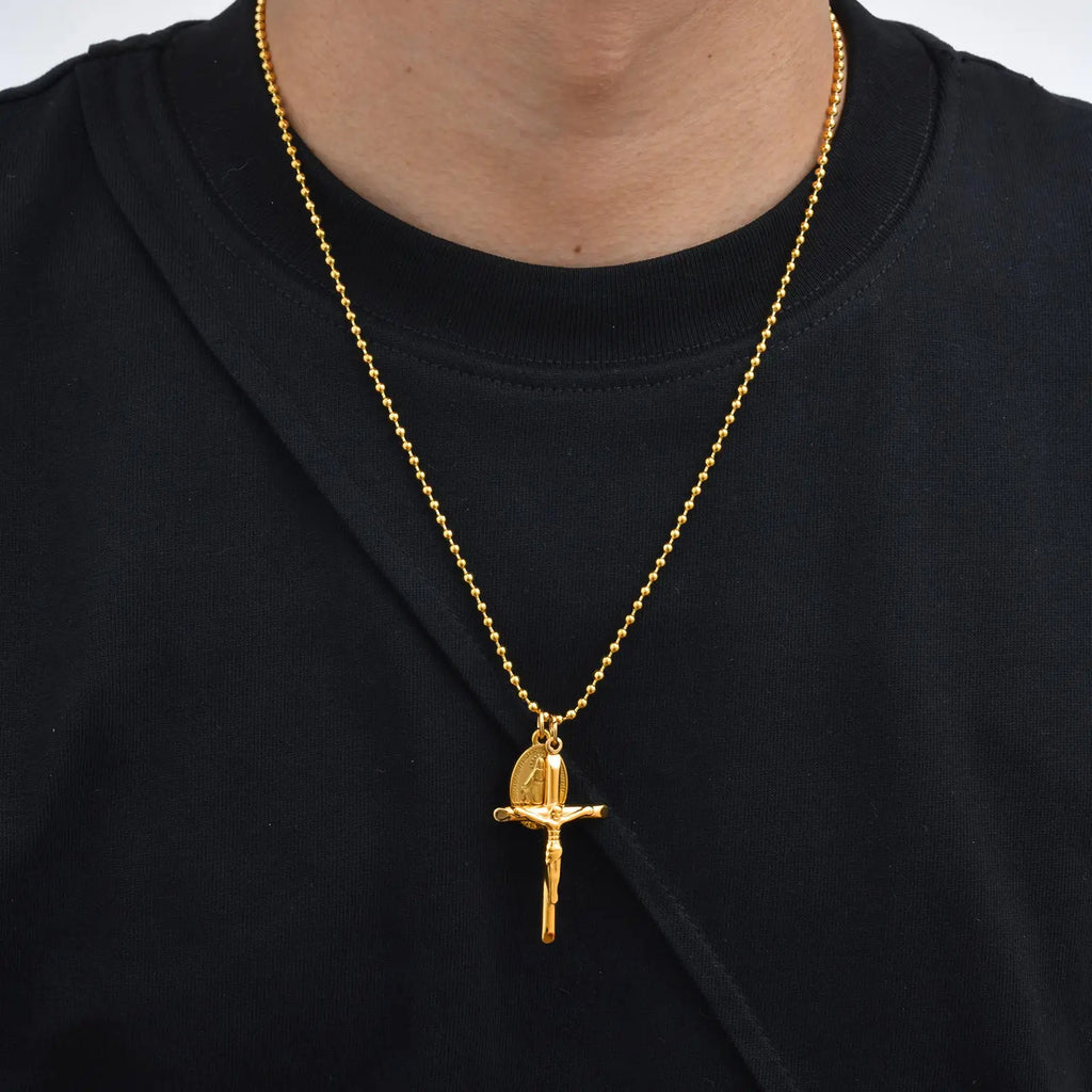 Virgin Mary Cross Pendant Necklace — Stainless Steel