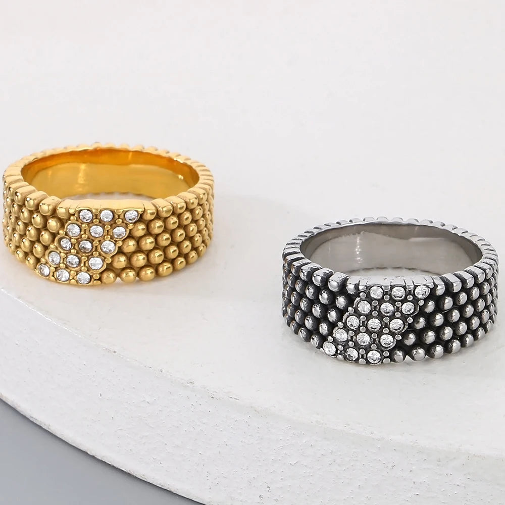 18K Vacuum Plated Rings for Man Women 316l Stainless Steel Men's Band Accessories Engagement CZ Ring His Birthday Party
