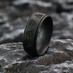 Viking Valknut Ring for Men — Antique Black Stainless Steel