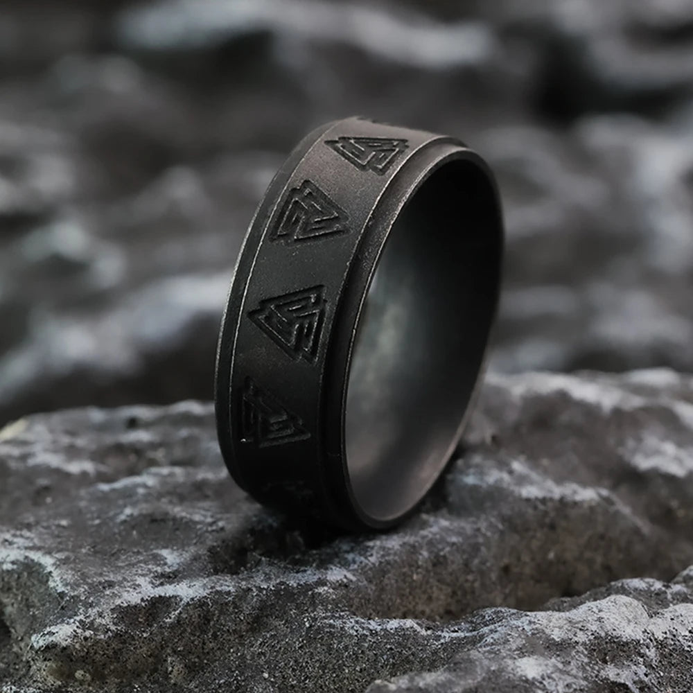 Viking Valknut Ring for Men — Antique Black Stainless Steel