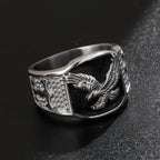 Black Enamel Eagle Signet Ring Closed Band — Stainless Steel