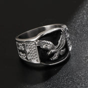 Black Enamel Eagle Signet Ring Closed Band — Stainless Steel