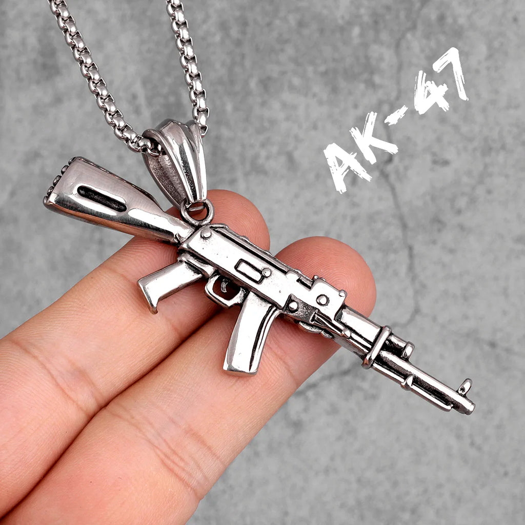 Gun Series AK47 M16 Sniper Rifle Stainless Steel Jewelry Men Necklaces with Pendant For Male Women Punk Hip Hop Gifts Wholesale