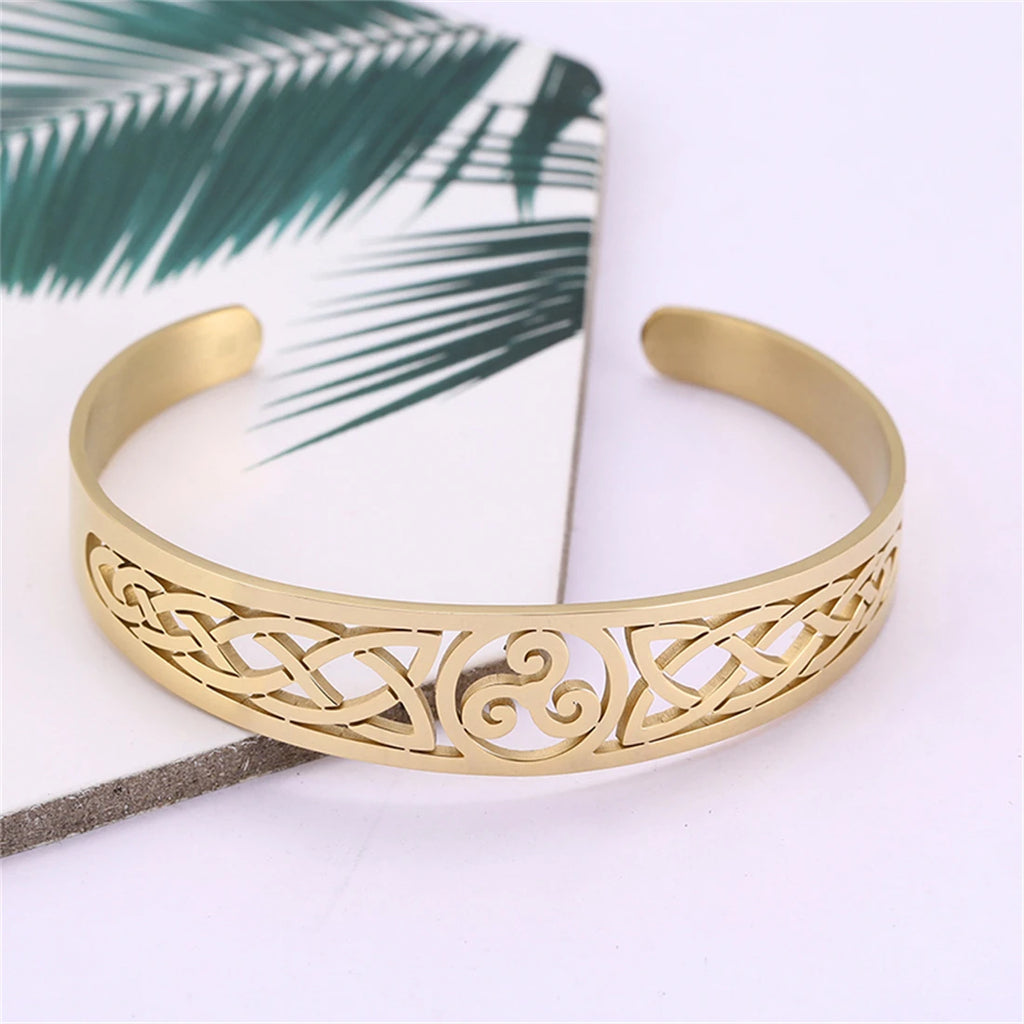 VASSAGO Viking Celtic Knot Cuff Bracelet Men's Nordic Triskele Symbol Irish Stainless Steel Bangle Vintage Amulet