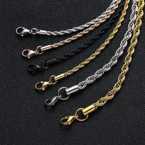 3MM Twisted Rope Chain Necklace — Steel