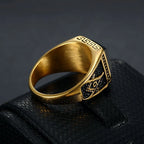 Vintage Black Square Rings For Men Women 316L Stainless Steel Gothic Fashion Masonic Letter G Ring Biker Jewelry Accessories