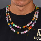 Iced Out Gemstone Necklace Stainless Steel Multi