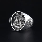Jesus Cross Virgin Heart Amulet Ring — Silver-Tone